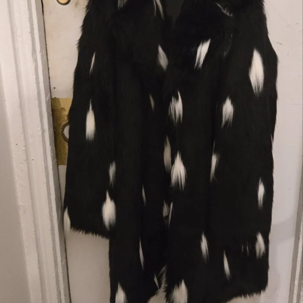 Faux Fur Jacket Mens Middle-length Black Long-sleeved Fox Fur Jacket Warm Trench - Picture 8 of 13